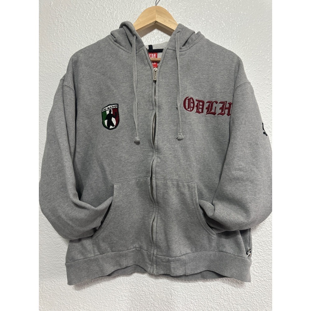 VTG Oscar De La Hoya Full Zip Hoodie Gray ODLH Boxing Graphic Mens Sweatshirt - Picture 1 of 10